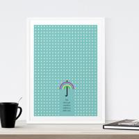 Art Print, Rainbow, Inspirational Quote, Rain Quote, Rain Drops, Motivational Quote, 'You don't get rainbows without a little rain'