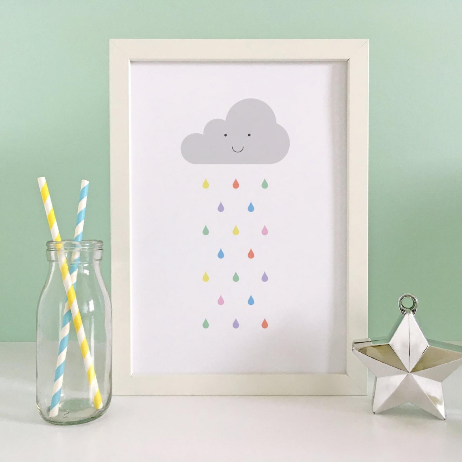 Baby Art Print, Pastel Rain Print, Baby Room, Weather, Room Decor, Nursery Wall Art, Children's Art