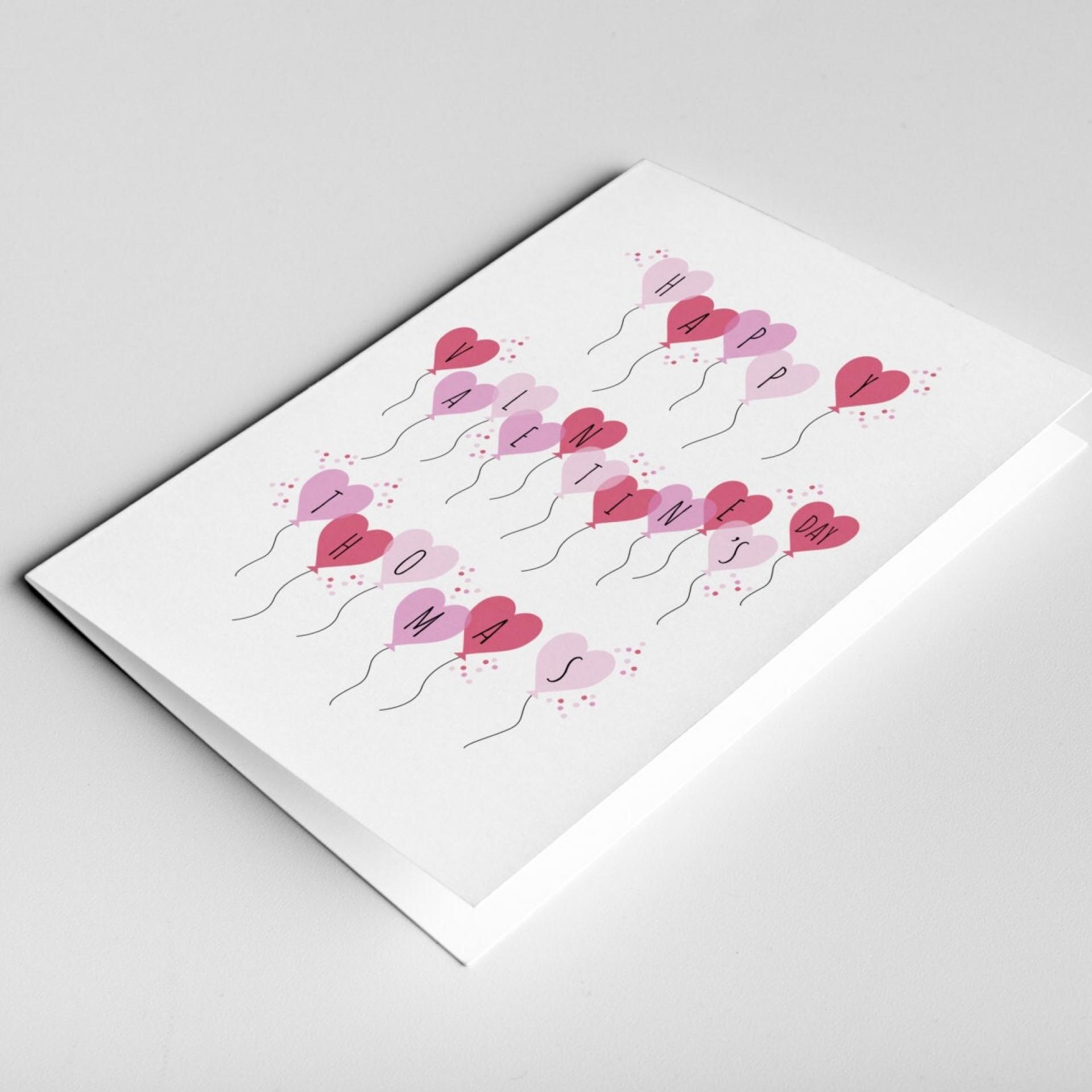 Personalised Valentine's Card - Happy Valentine's Day, Special someone, Romantic Heart Balloons, Greeting Card