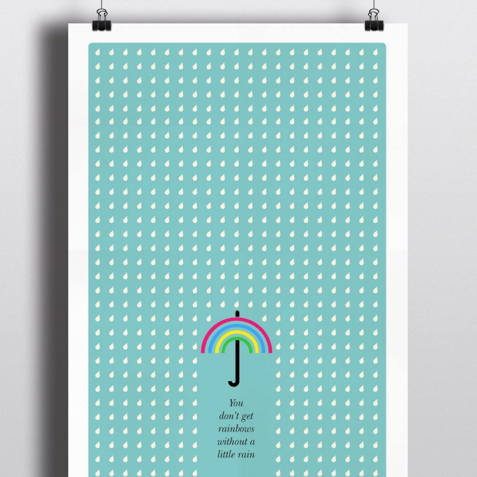 Art Print, Rainbow, Inspirational Quote, Rain Quote, Rain Drops, Motivational Quote, 'You don't get rainbows without a little rain'