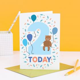 2 Year Old Birthday Card, Kids 2nd Birthday Cards, Age Cards, Baby Card, Happy Birthday Card, Baby Gift, Baby Boy Card, Two Year Old